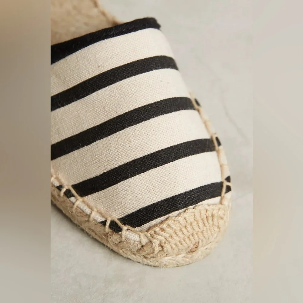 Anthropologie x Soludos D'Orsay Espadrilles in Black/Natural Stripe NWOT